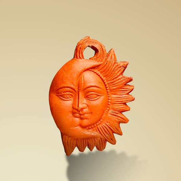 Terracotta Sun & Moon Mask: Earthy Symbolism for Ethnic Walls