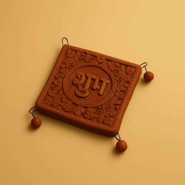 Square Handcrafted Shubh Labh - Inviting Positivity Through Clay & Culture
